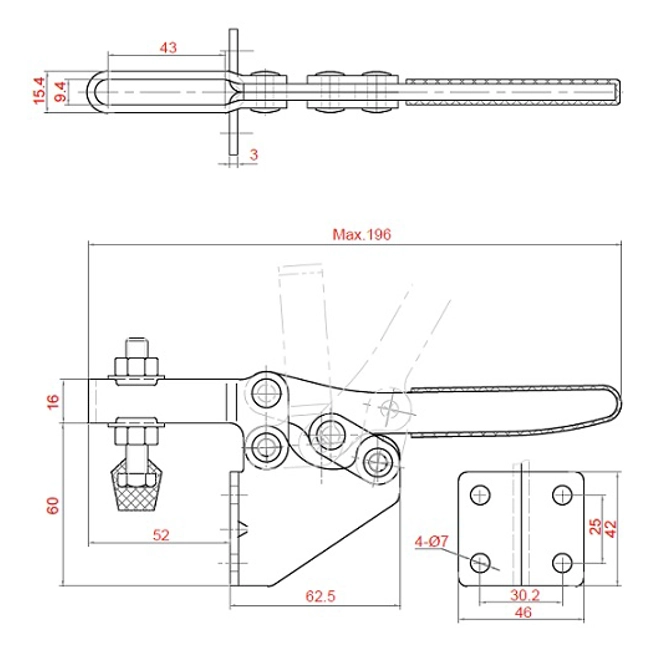 Vendita online Bloccaggio orizzontale base piatta montaggio frontale braccio regolabile 250 Kg.